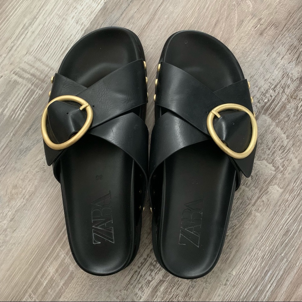 Zara Studded Black Sandals with Buckle 39